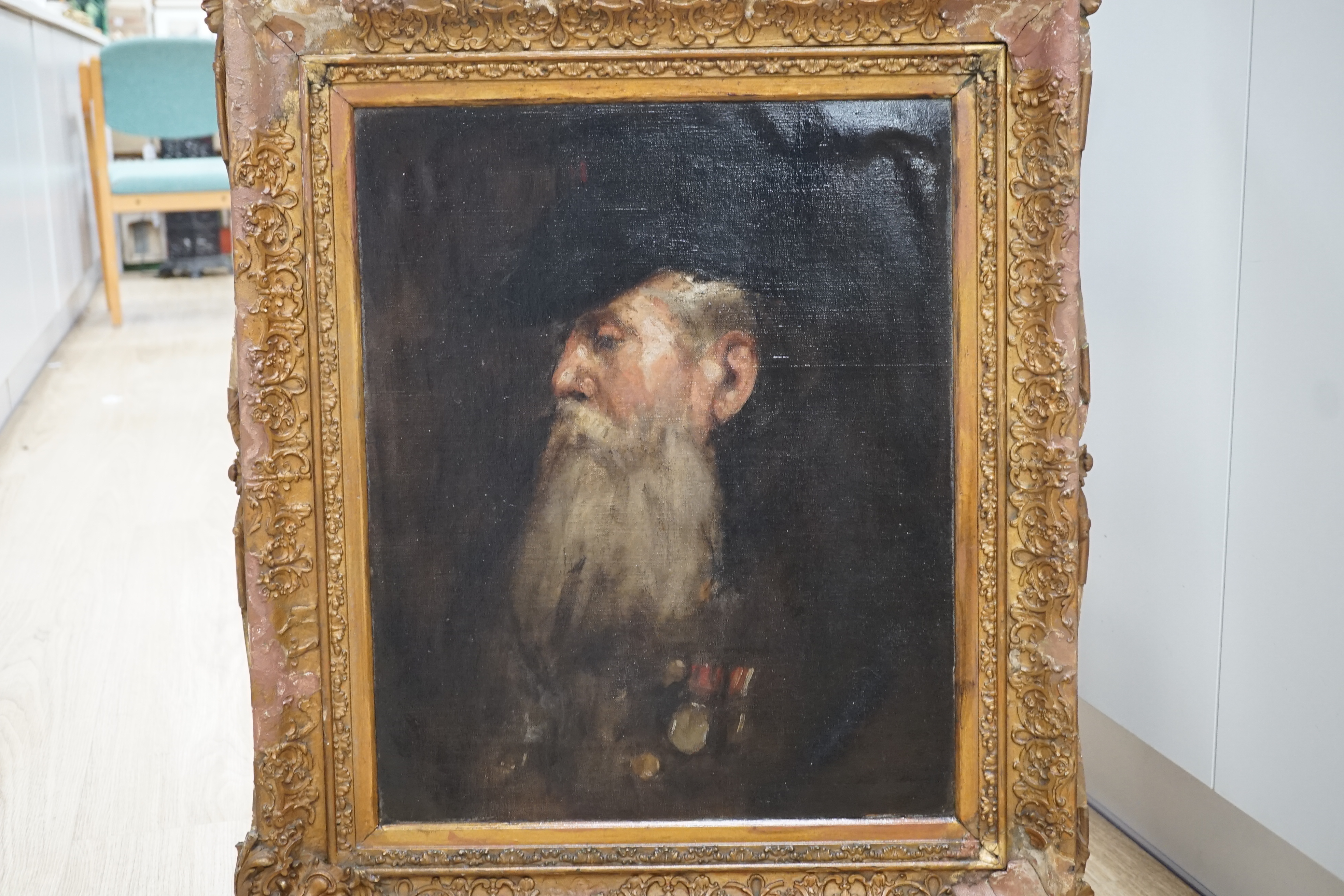 English School, oil on canvas laid on board, Portrait of a bearded man wearing his medals, 55 x 45cm